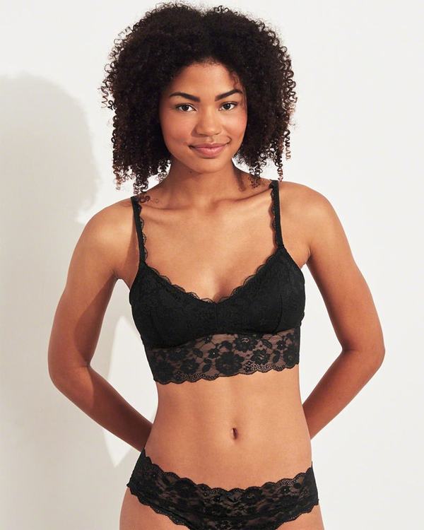 Bralette Hollister Donna Lace Longlinelette With Removable Pads Nere Italia (800FYTZB)